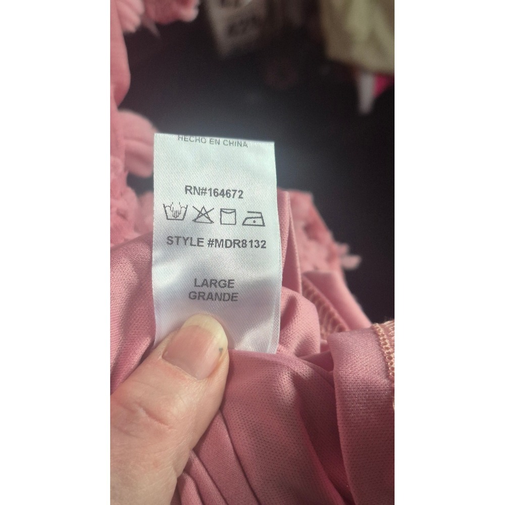 &merci Pink Textured Floral Wrap Dress Ruffle Hem V-Neck Romantic Garden Party L - Picture 10 of 13